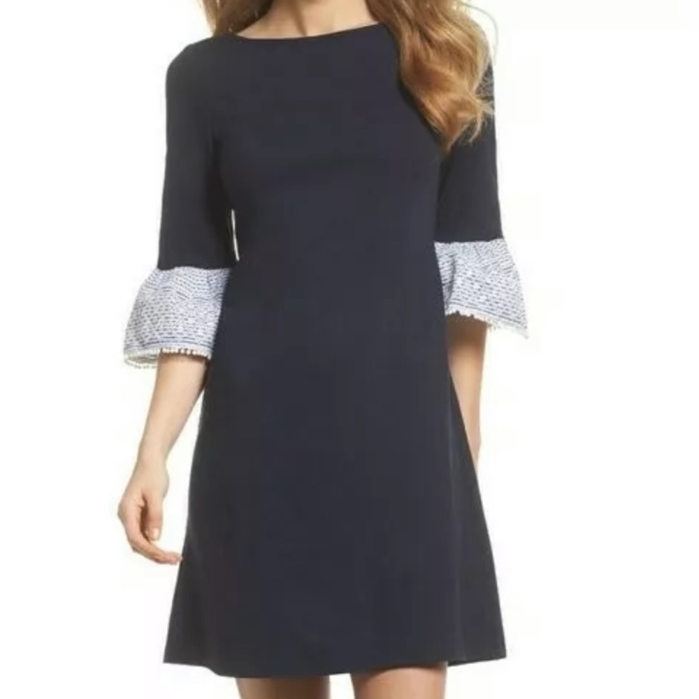 Eliza J Flare cuff Navy Blue Shift Dress